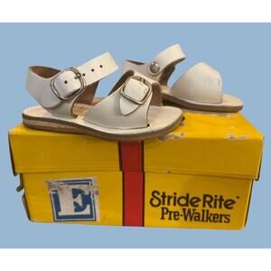 Vtg 80 Stride Rite PreWalkers Leather Buckle Sandal Shoe Sz 2 In Box White Retro